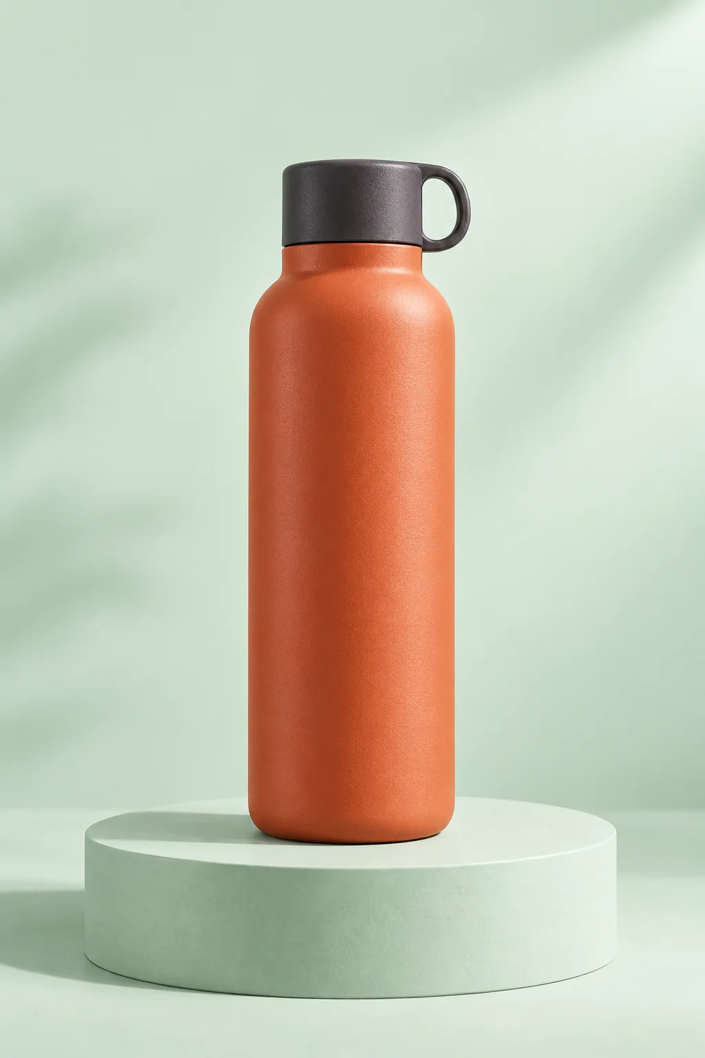 Terracotta insulated bottle on a mint pedestal